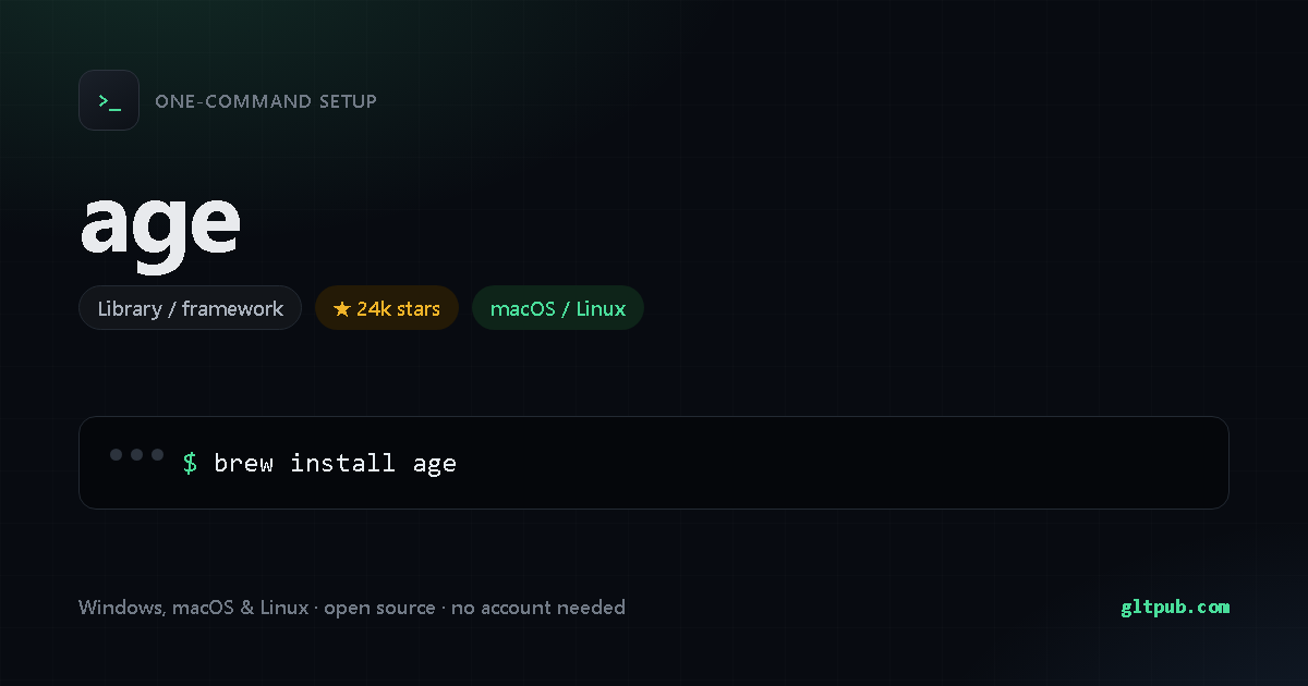 age one-command setup card, library / framework, for macOS and Linux, 24k stars on the project's repository