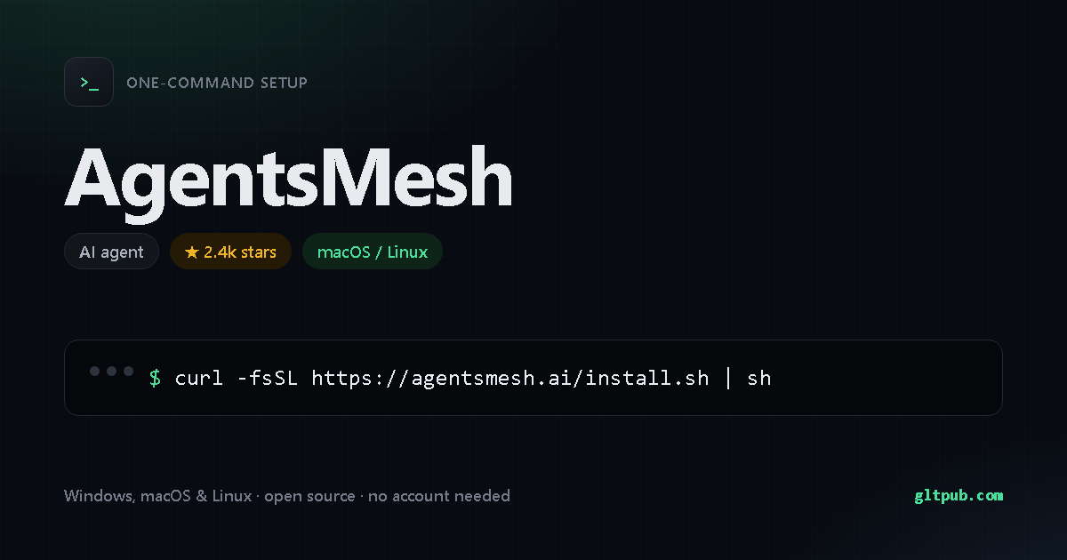 AgentsMesh one-command setup card, ai agent, for macOS and Linux, 2.4k stars on the project's repository