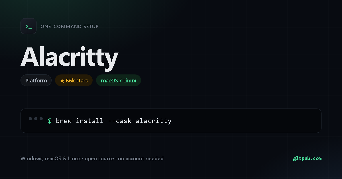 Alacritty one-command setup card, platform, for macOS and Linux, 66k stars on the project's repository