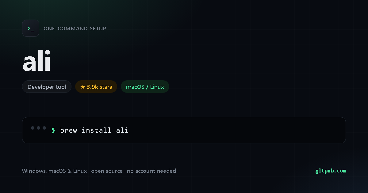 ali one-command setup card, developer tool, for macOS and Linux, 3.9k stars on the project's repository
