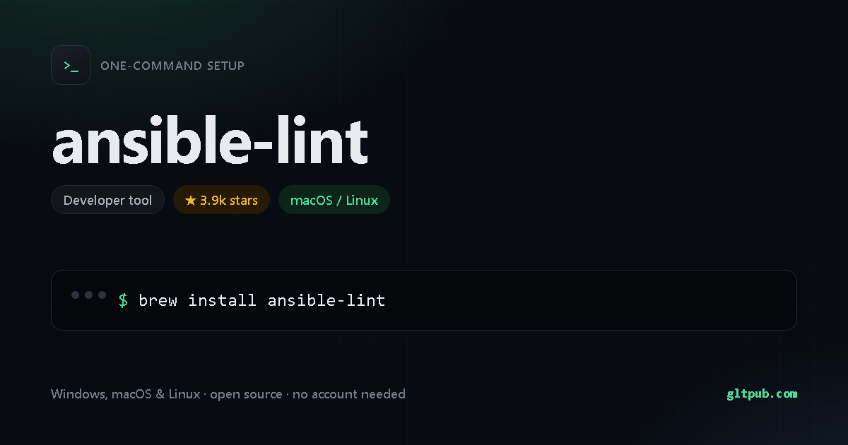 ansible-lint one-command setup card, developer tool, for macOS and Linux, 3.9k stars on the project's repository