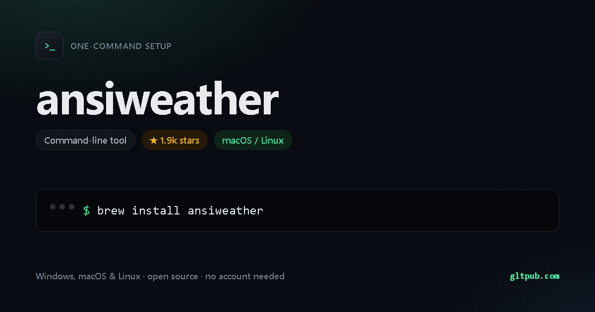 ansiweather one-command setup card, command-line tool, for macOS and Linux, 1.9k stars on the project's repository