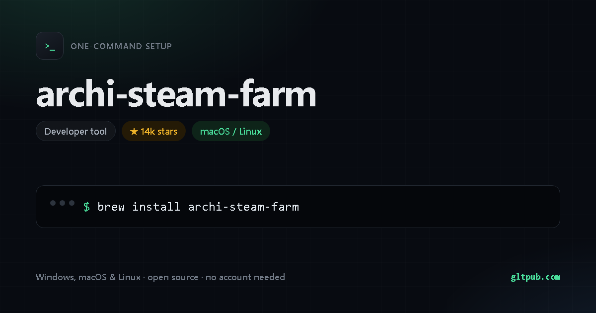 archi-steam-farm one-command setup card, developer tool, for macOS and Linux, 14k stars on the project's repository