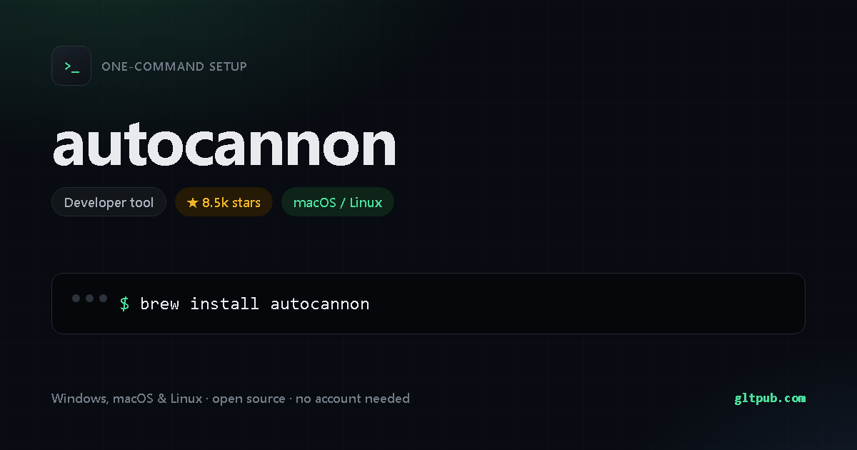 autocannon one-command setup card, developer tool, for macOS and Linux, 8.5k stars on the project's repository