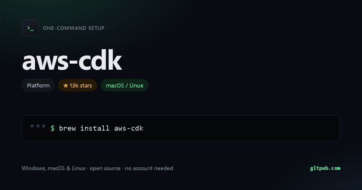 aws-cdk one-command setup card, platform, for macOS and Linux, 13k stars on the project's repository