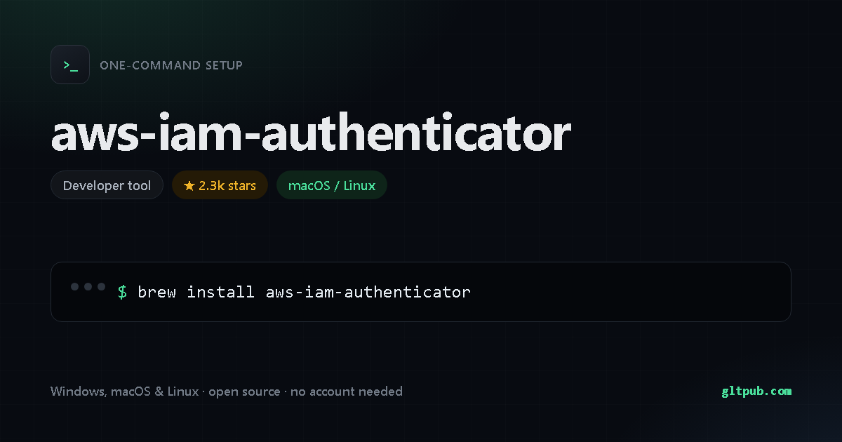 aws-iam-authenticator one-command setup card, developer tool, for macOS and Linux, 2.3k stars on the project's repository