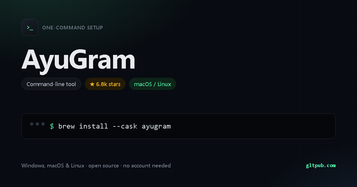 AyuGram one-command setup card, command-line tool, for macOS and Linux, 6.8k stars on the project's repository