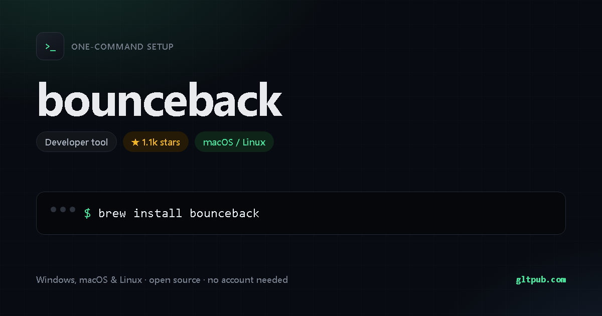 bounceback one-command setup card, developer tool, for macOS and Linux, 1.1k stars on the project's repository
