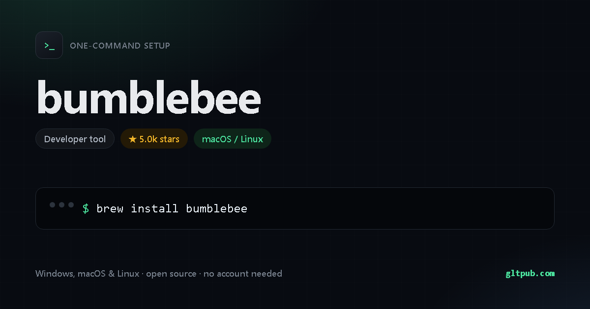 bumblebee one-command setup card, developer tool, for macOS and Linux, 5.0k stars on the project's repository