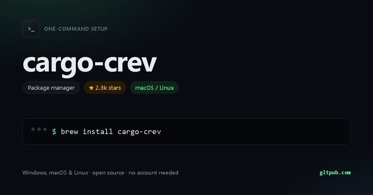 cargo-crev one-command setup card, package manager, for macOS and Linux, 2.3k stars on the project's repository