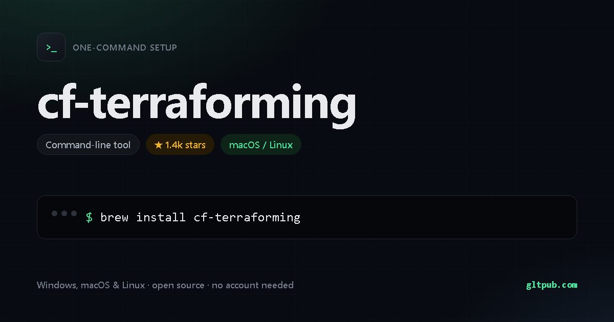 cf-terraforming one-command setup card, command-line tool, for macOS and Linux, 1.4k stars on the project's repository
