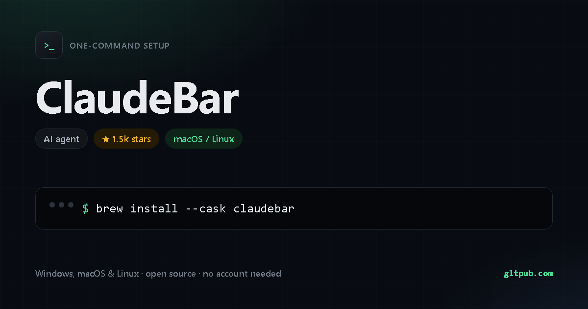 ClaudeBar one-command setup card, ai agent, for macOS and Linux, 1.5k stars on the project's repository