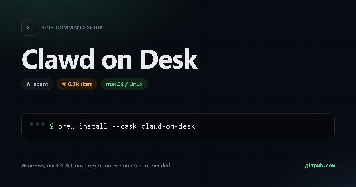 Clawd on Desk one-command setup card, ai agent, for macOS and Linux, 6.3k stars on the project's repository
