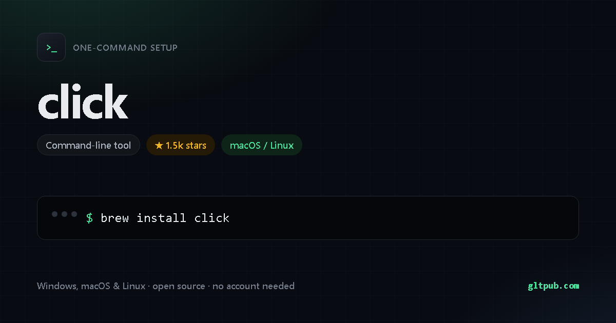 click one-command setup card, command-line tool, for macOS and Linux, 1.5k stars on the project's repository
