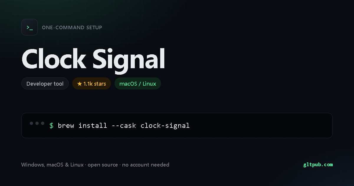 Clock Signal one-command setup card, developer tool, for macOS and Linux, 1.1k stars on the project's repository