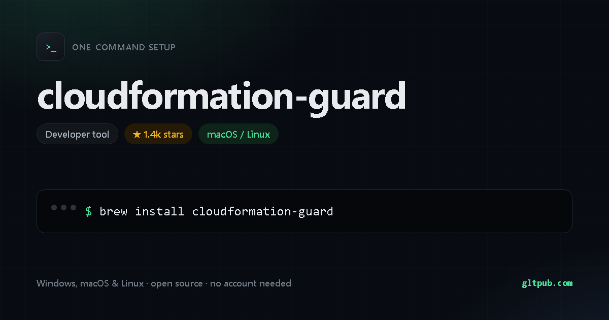 cloudformation-guard one-command setup card, developer tool, for macOS and Linux, 1.4k stars on the project's repository