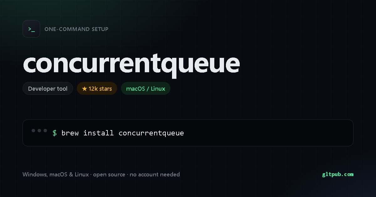 concurrentqueue one-command setup card, developer tool, for macOS and Linux, 12k stars on the project's repository