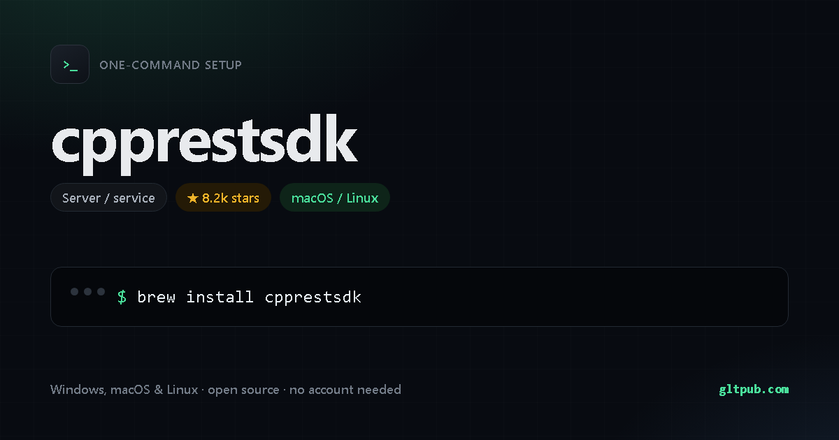 cpprestsdk one-command setup card, server / service, for macOS and Linux, 8.2k stars on the project's repository