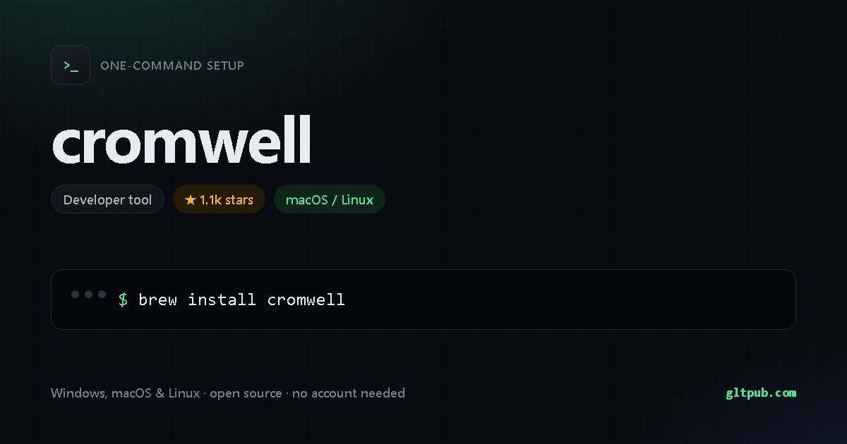 cromwell one-command setup card, developer tool, for macOS and Linux, 1.1k stars on the project's repository