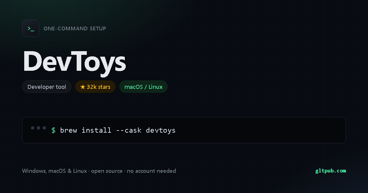 DevToys one-command setup card, developer tool, for macOS and Linux, 32k stars on the project's repository