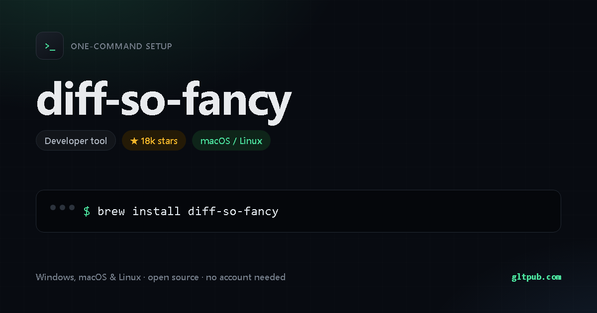diff-so-fancy one-command setup card, developer tool, for macOS and Linux, 18k stars on the project's repository