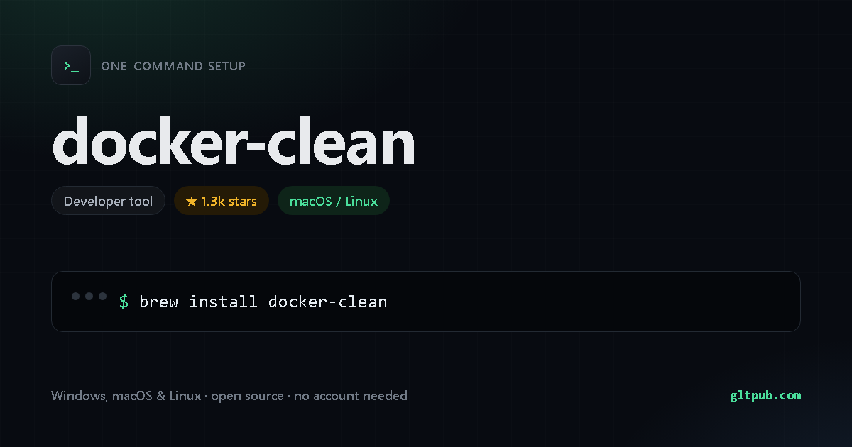 docker-clean one-command setup card, developer tool, for macOS and Linux, 1.3k stars on the project's repository
