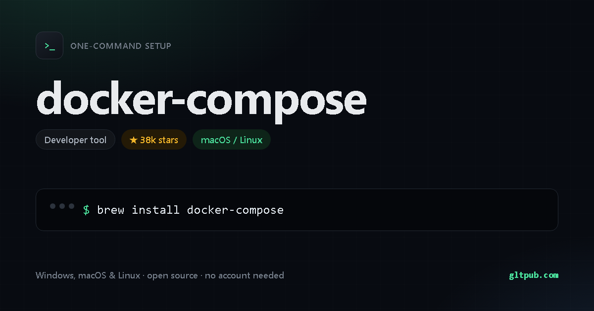 docker-compose one-command setup card, developer tool, for macOS and Linux, 38k stars on the project's repository