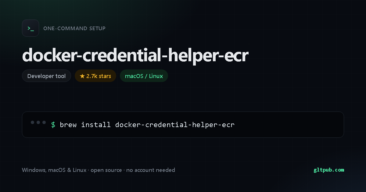 docker-credential-helper-ecr one-command setup card, developer tool, for macOS and Linux, 2.7k stars on the project's repository