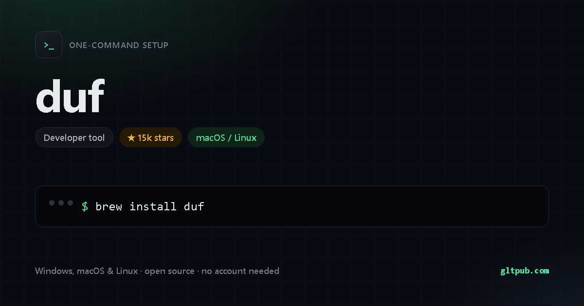 duf one-command setup card, developer tool, for macOS and Linux, 15k stars on the project's repository