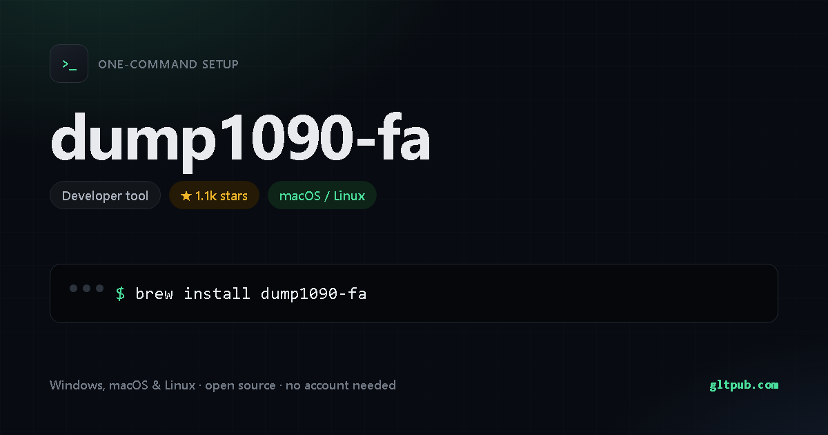 dump1090-fa one-command setup card, developer tool, for macOS and Linux, 1.1k stars on the project's repository