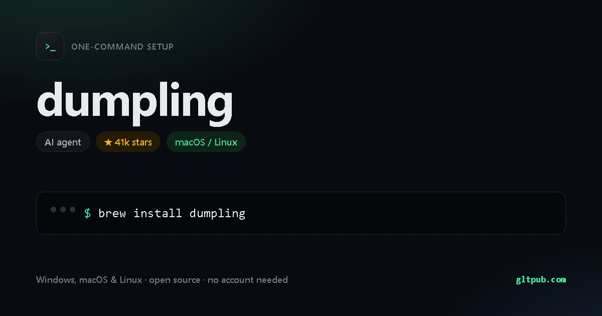 dumpling one-command setup card, ai agent, for macOS and Linux, 41k stars on the project's repository