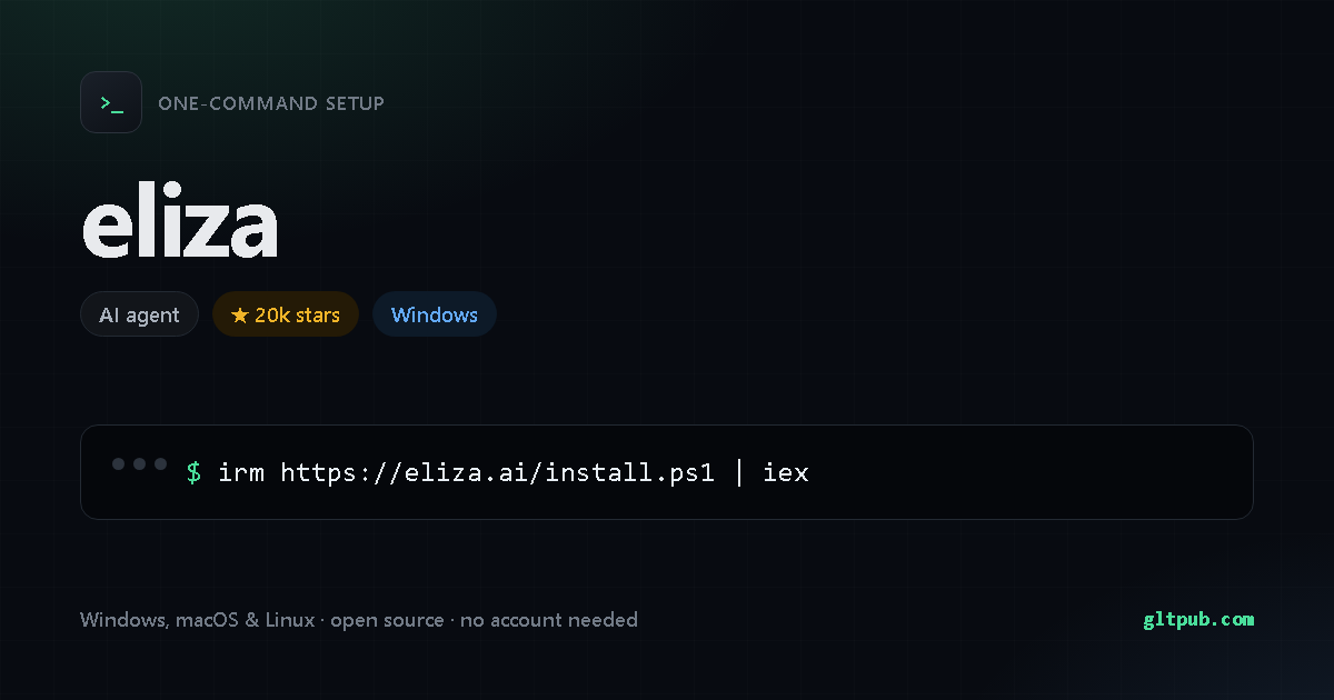 eliza one-command setup card, ai agent, for Windows, 20k stars on the project's repository
