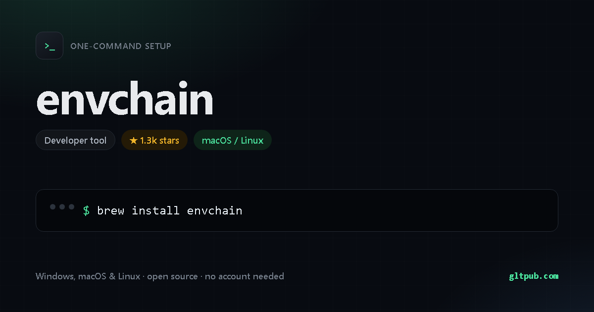 envchain one-command setup card, developer tool, for macOS and Linux, 1.3k stars on the project's repository