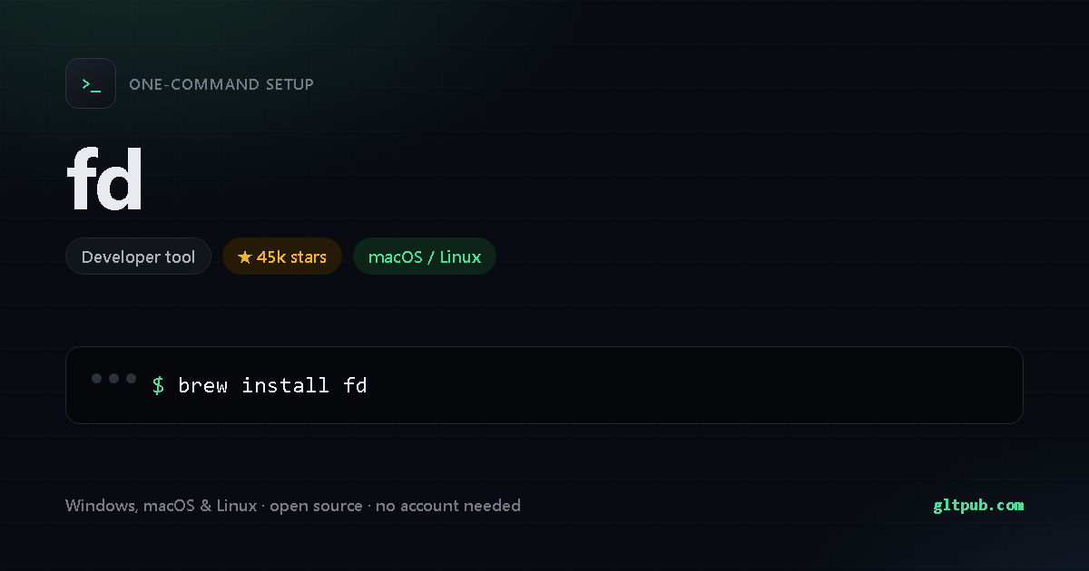 fd one-command setup card, developer tool, for macOS and Linux, 45k stars on the project's repository