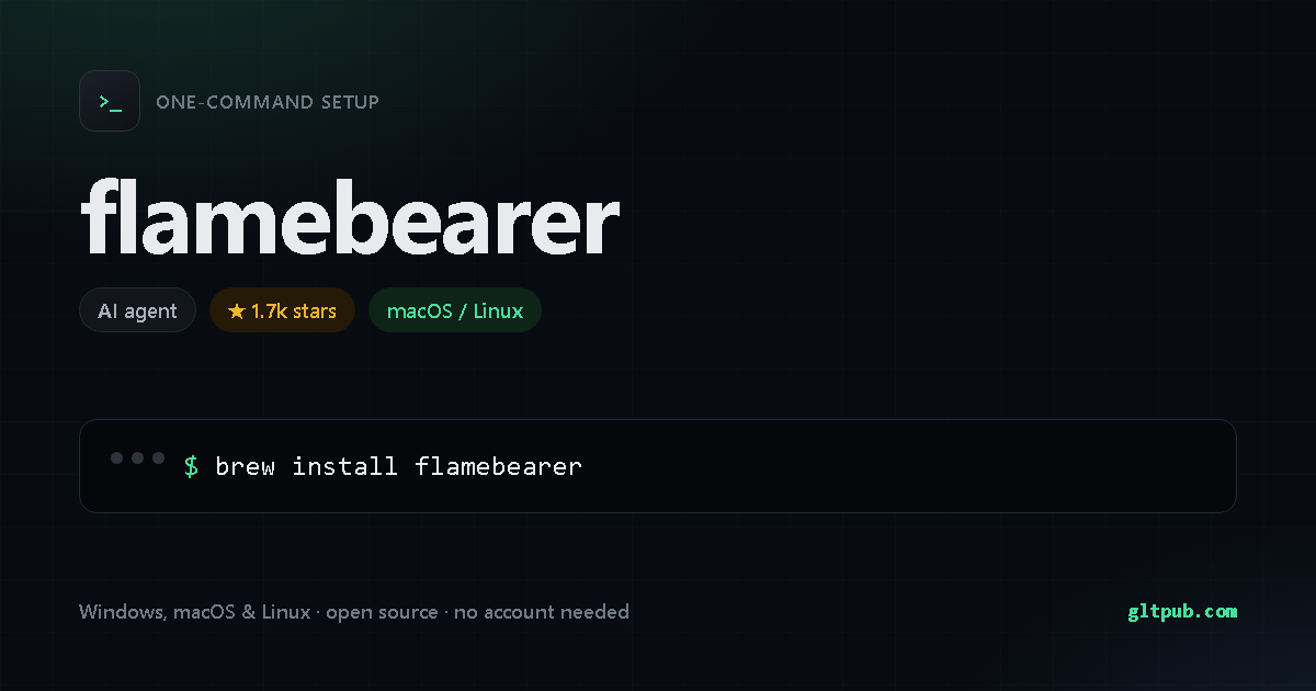 flamebearer one-command setup card, ai agent, for macOS and Linux, 1.7k stars on the project's repository