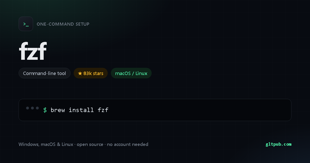 fzf one-command setup card, command-line tool, for macOS and Linux, 83k stars on the project's repository