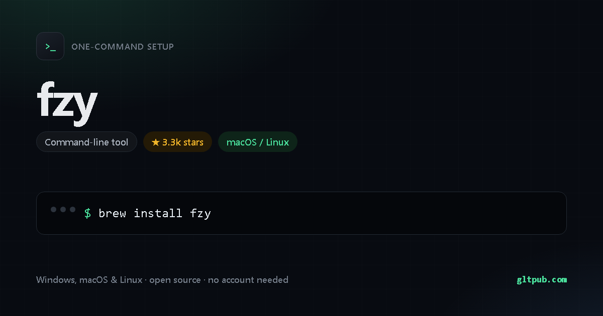 fzy one-command setup card, command-line tool, for macOS and Linux, 3.3k stars on the project's repository