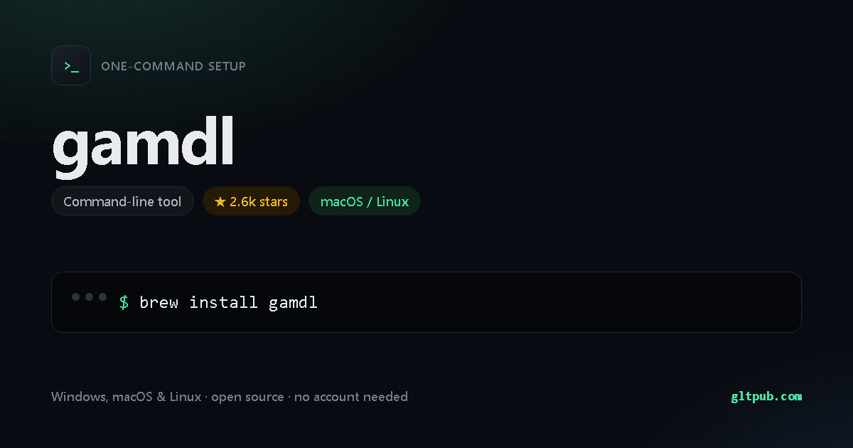 gamdl one-command setup card, command-line tool, for macOS and Linux, 2.6k stars on the project's repository