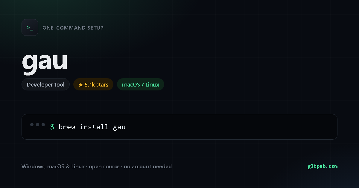 gau one-command setup card, developer tool, for macOS and Linux, 5.1k stars on the project's repository