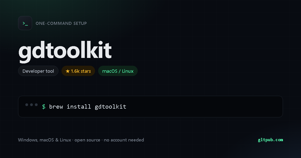 gdtoolkit one-command setup card, developer tool, for macOS and Linux, 1.6k stars on the project's repository