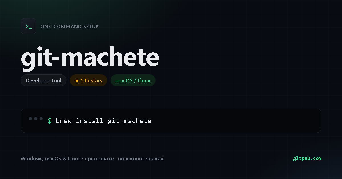 git-machete one-command setup card, developer tool, for macOS and Linux, 1.1k stars on the project's repository