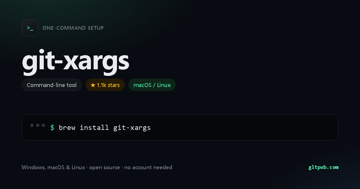 git-xargs one-command setup card, command-line tool, for macOS and Linux, 1.1k stars on the project's repository