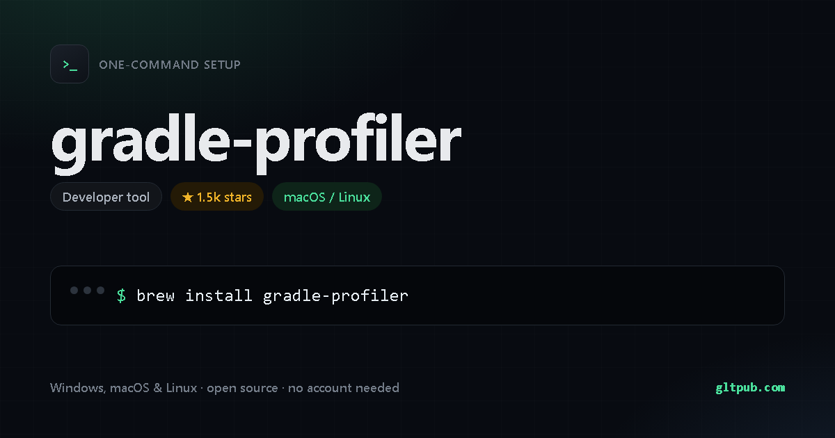 gradle-profiler one-command setup card, developer tool, for macOS and Linux, 1.5k stars on the project's repository