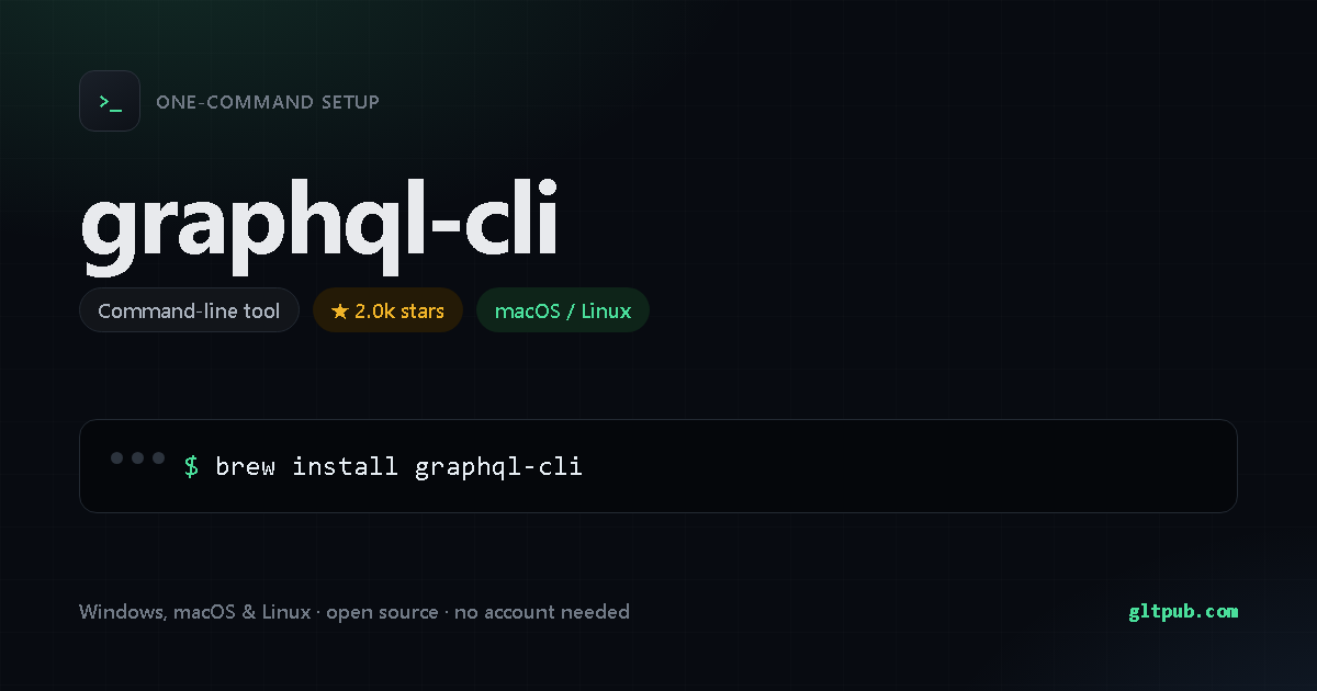 graphql-cli one-command setup card, command-line tool, for macOS and Linux, 2.0k stars on the project's repository