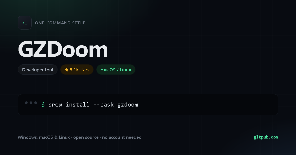 GZDoom one-command setup card, developer tool, for macOS and Linux, 3.1k stars on the project's repository