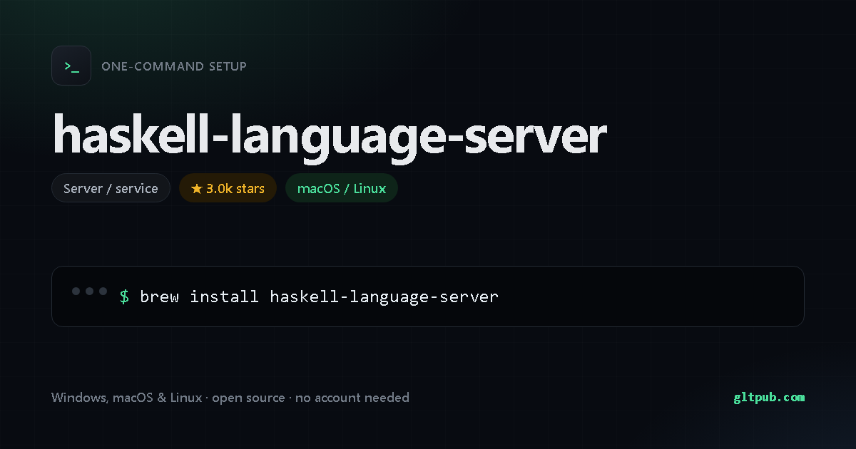 haskell-language-server one-command setup card, server / service, for macOS and Linux, 3.0k stars on the project's repository