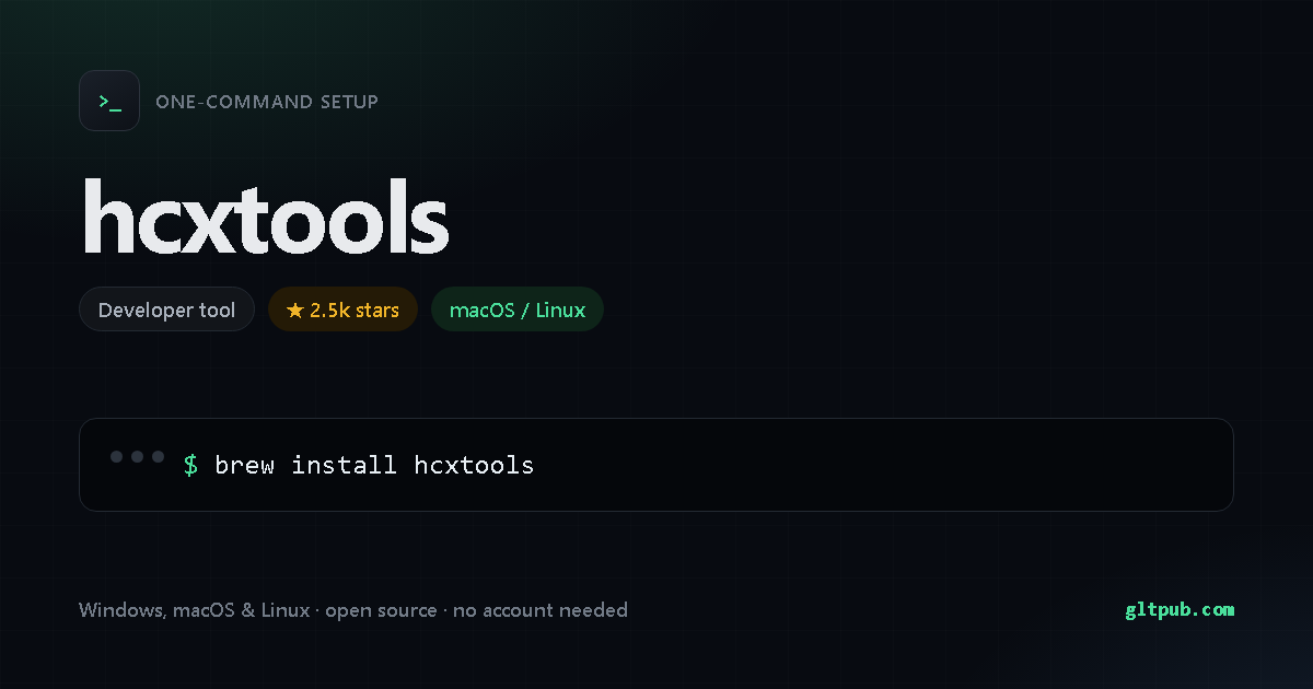 hcxtools one-command setup card, developer tool, for macOS and Linux, 2.5k stars on the project's repository