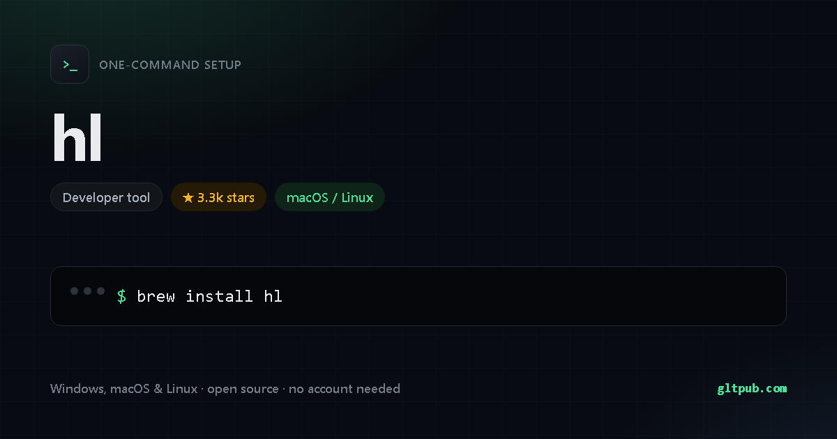 hl one-command setup card, developer tool, for macOS and Linux, 3.3k stars on the project's repository