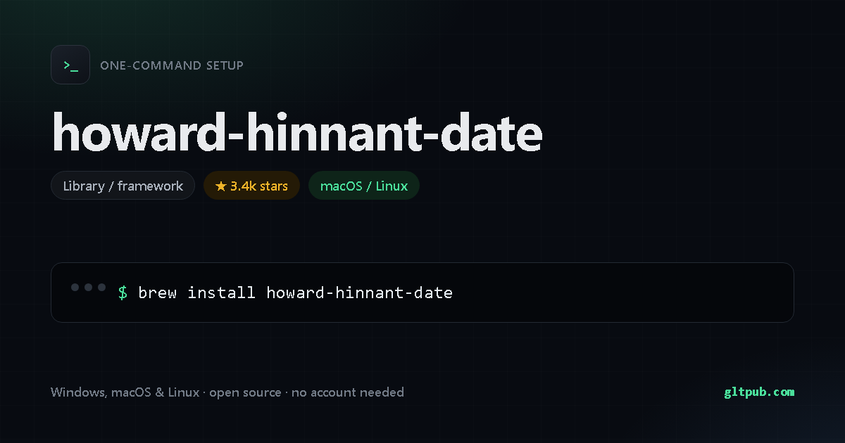 howard-hinnant-date one-command setup card, library / framework, for macOS and Linux, 3.4k stars on the project's repository
