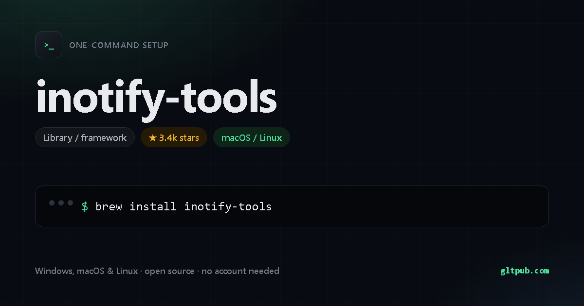inotify-tools one-command setup card, library / framework, for macOS and Linux, 3.4k stars on the project's repository